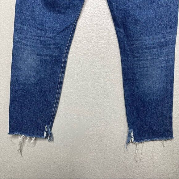 AGOLDE Sz 26 Ankle Straight Jeans High Rise Button Fly Distressed Raw Edge Denim - Picture 12 of 13